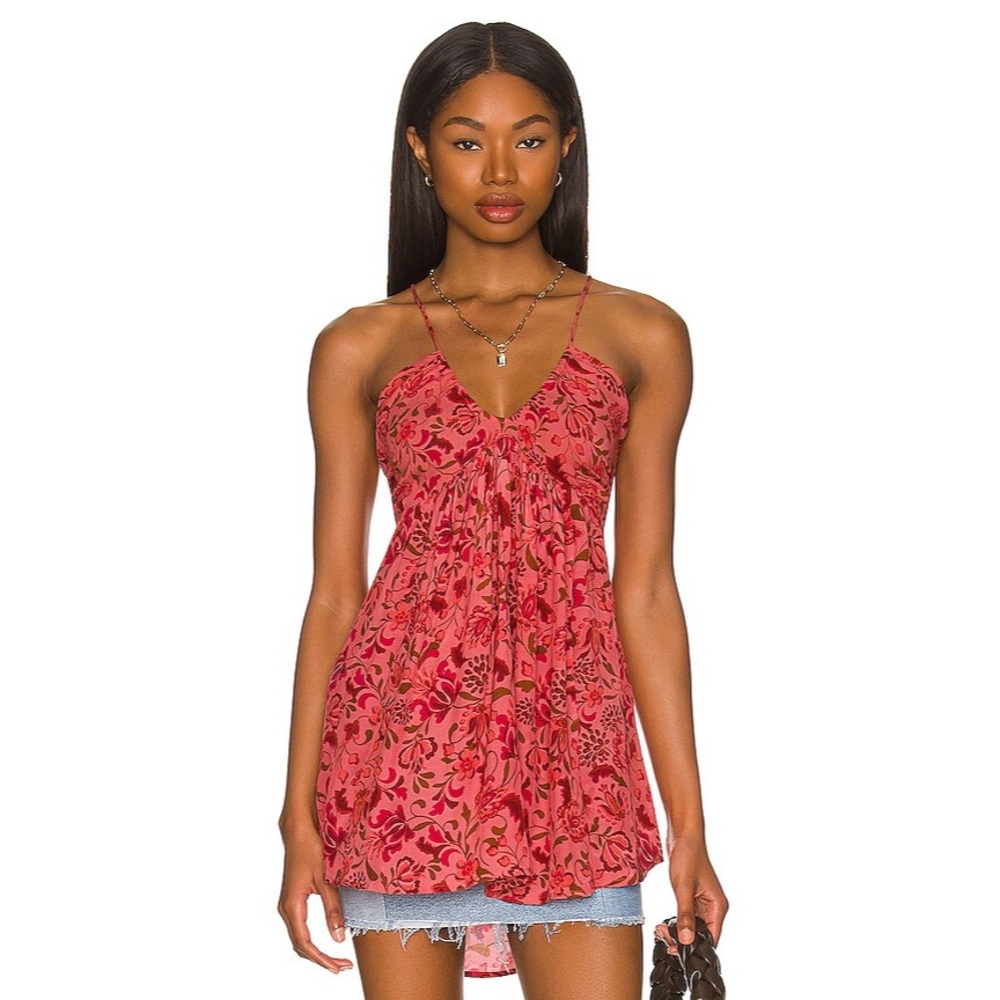 NWT Free People Pixie Cross Back Top in Light Combo - Pink Red